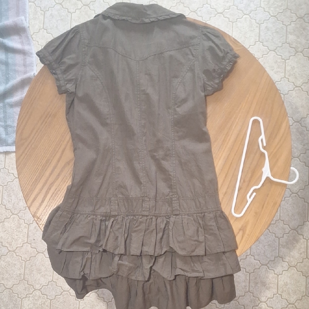 VENUS Olive Button-Up Ruffle Dress - Picture 3 of 6